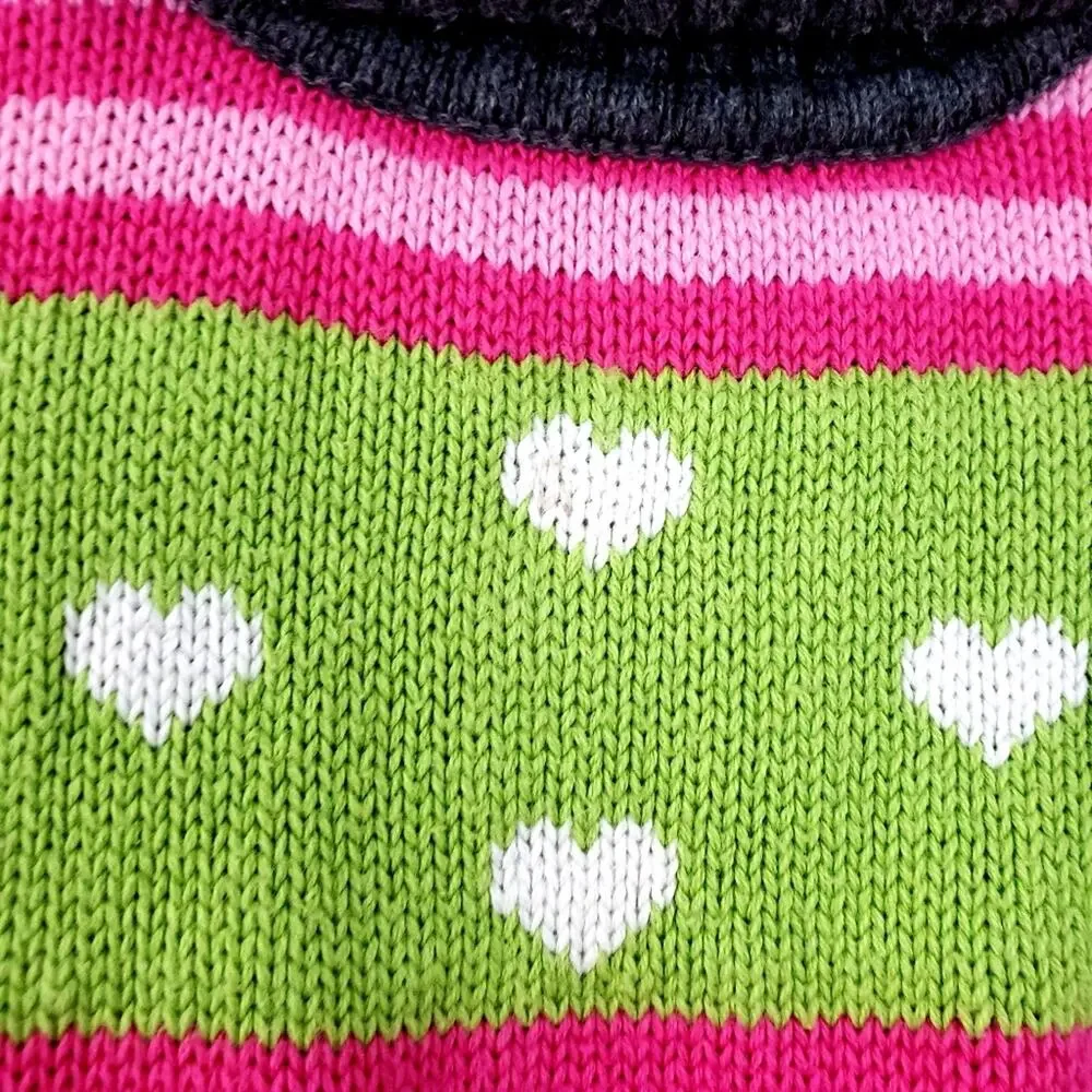 Gymboree Sweater Dress Hearts Stripes Short Sleeve Size 7 Girl Cotton Pink Green